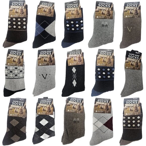 Men’s Lamb Wool Crew Socks, 15 Pack – Warm Thermal Winter Dress Casual, Assorted - Picture 1 of 3